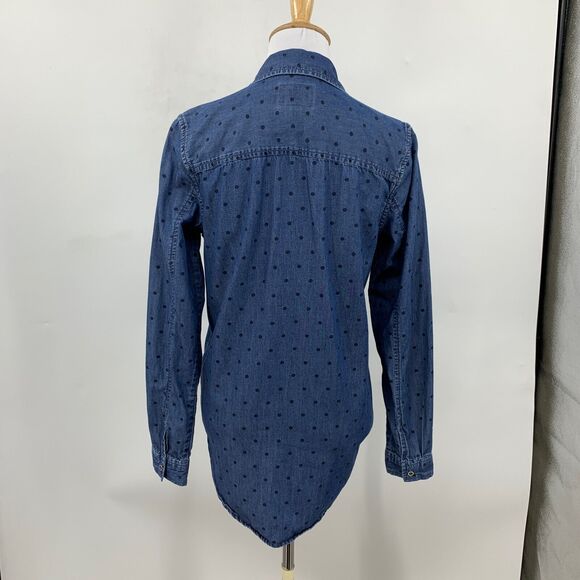 VANS Shirt Womens S Small Indigo Polka Dot Denim So Rowdy Droptail Spread Collar - Picture 5 of 13